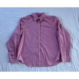 Chaps No Iron Pink & White Gingham Button Down Dress Shirt Size XL Cotton
